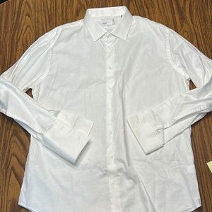 Nordstrom Rack White Cufflink Long Sleeve Shirt Size 17 1/2 Trim Fit